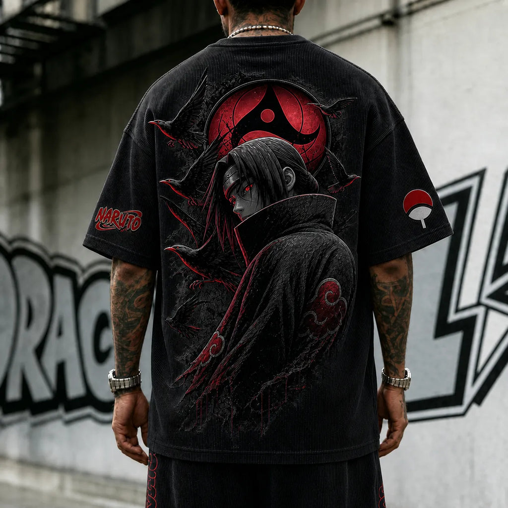 Unisex Anime-Style Retro Corduroy Oversized T-Shirt