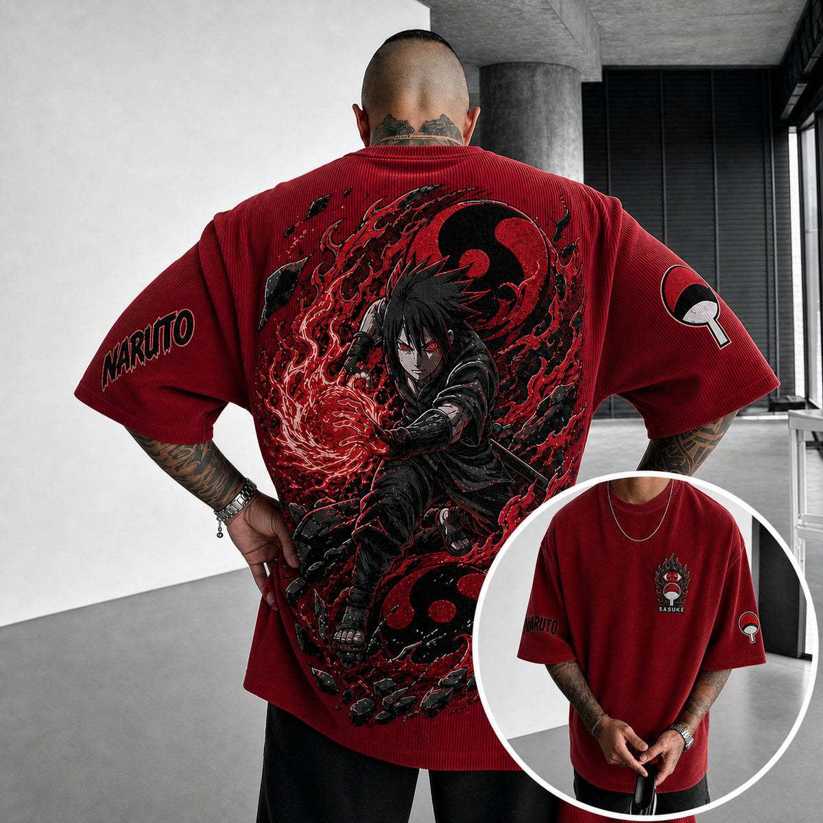 Unisex Anime-Style Retro Corduroy Oversized T-Shirt