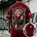 Unisex Anime-Style Retro Corduroy Oversized T-Shirt