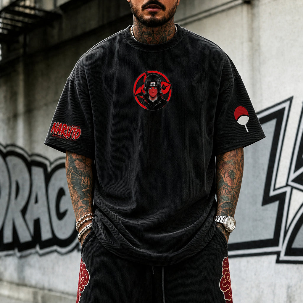 Unisex Anime-Style Retro Corduroy Oversized T-Shirt