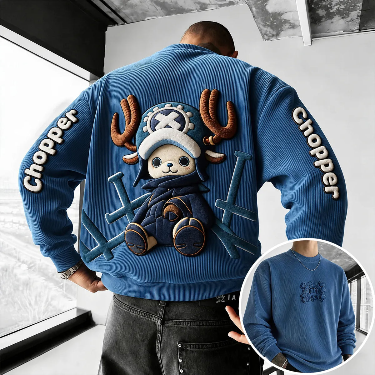 Unisex Retro Corduroy Sweatshirt In Anime Style