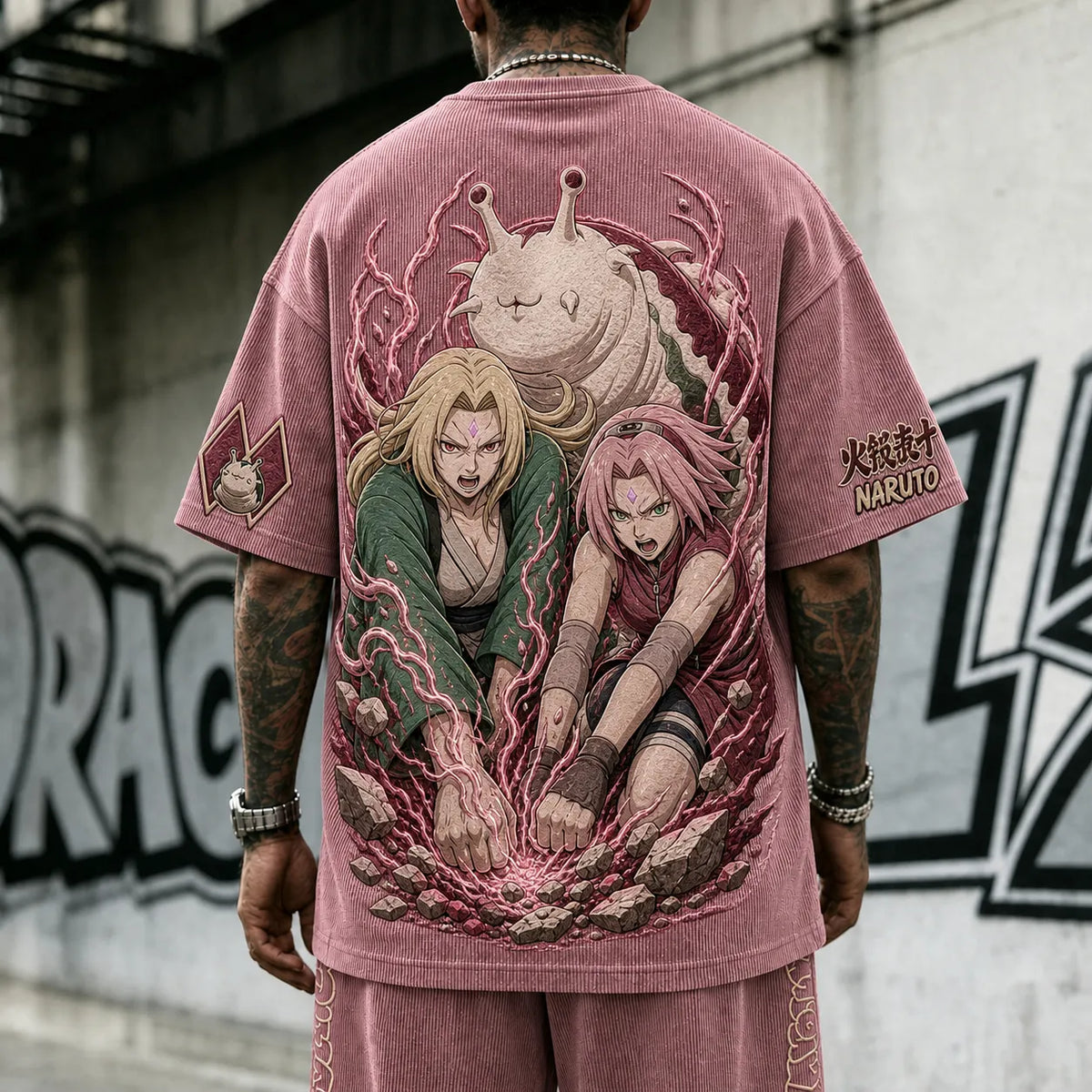Unisex Anime-Style Retro Corduroy Oversized T-Shirt