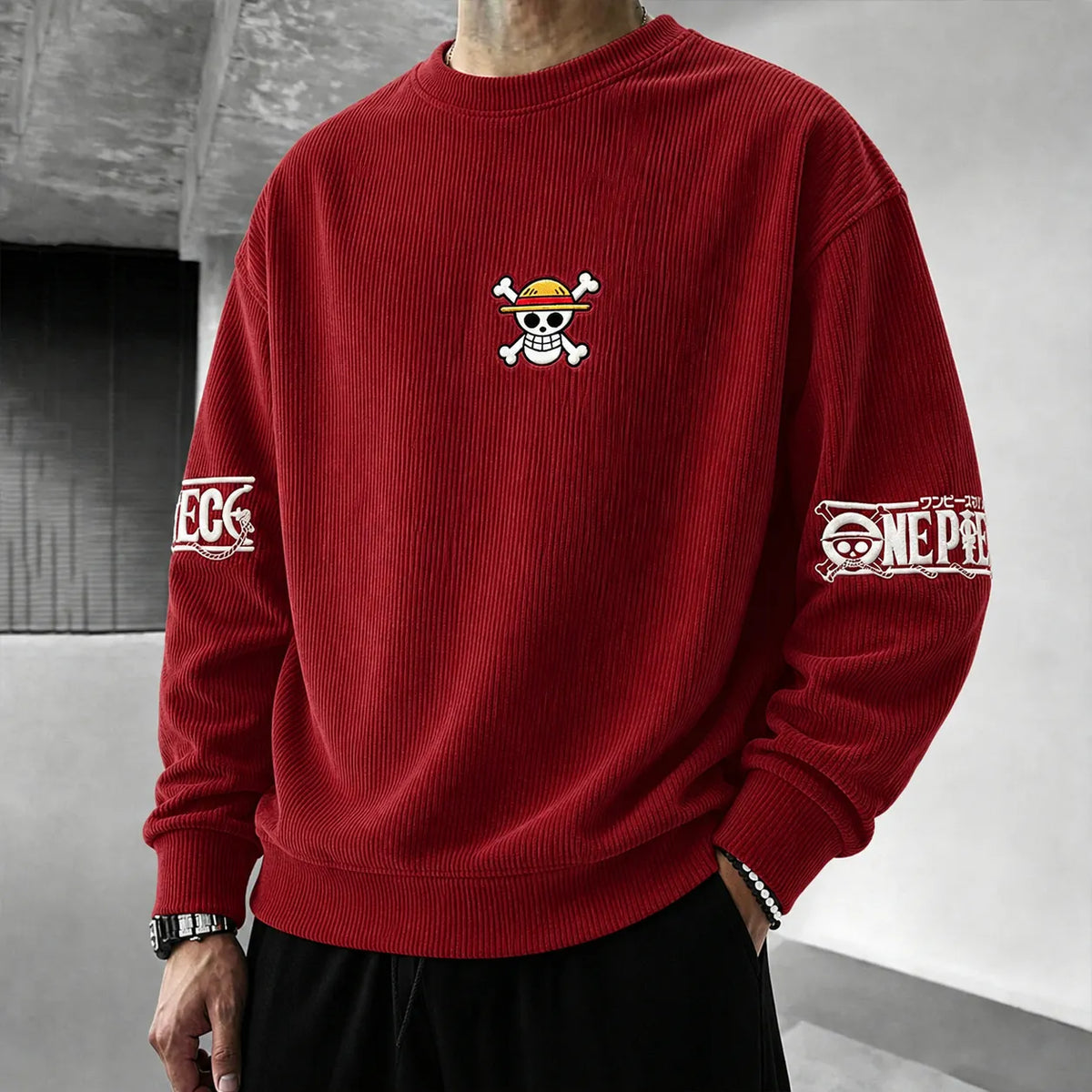 Unisex Retro Corduroy Sweatshirt In Anime Style