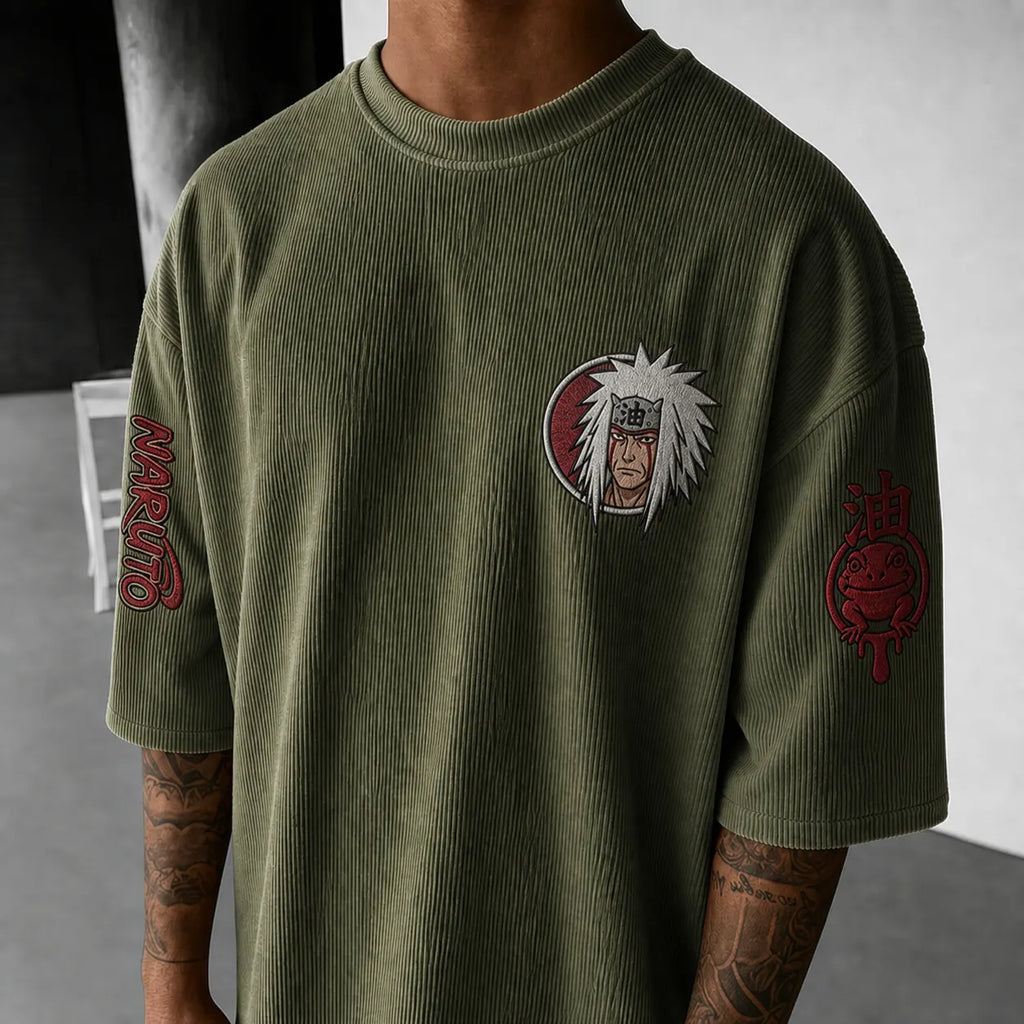 Unisex Anime-Style Retro Corduroy Oversized T-Shirt