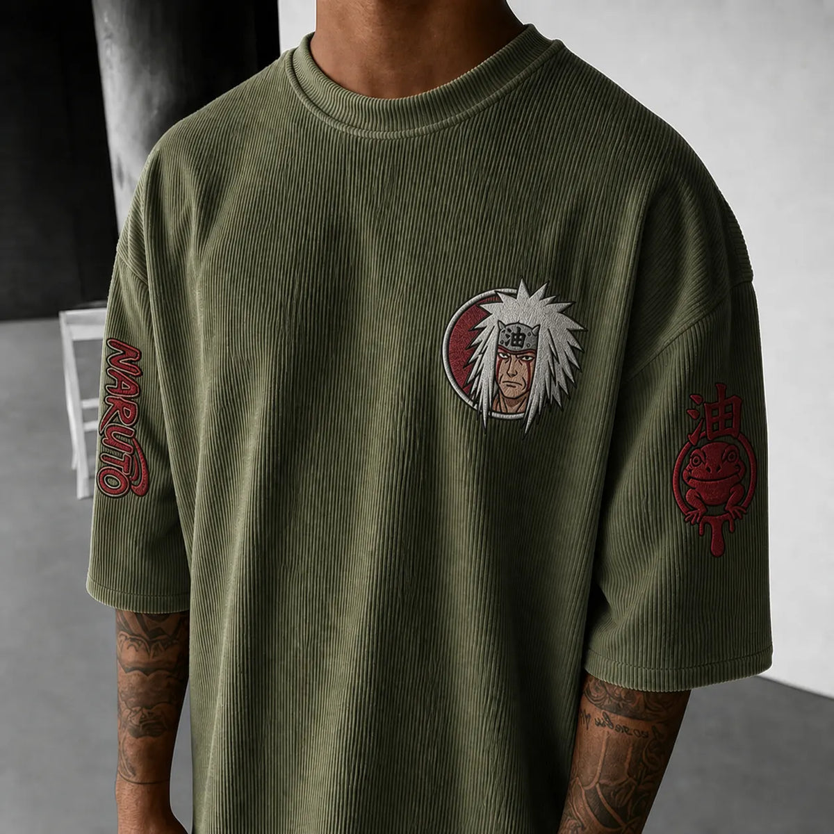 Unisex Anime-Style Retro Corduroy Oversized T-Shirt