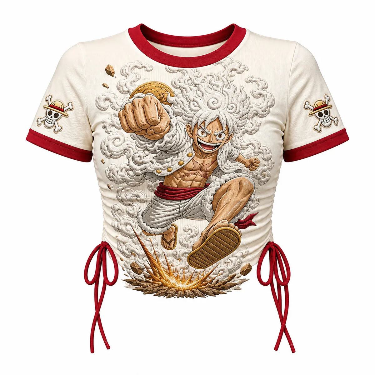 Women's Slim-Fit Short-Sleeve T-Shirt With Anime Print And Side Drawstrings