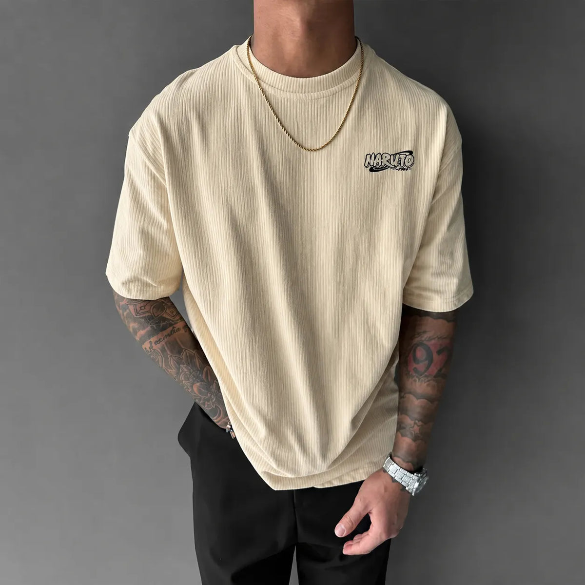 Unisex Anime-Style Retro Corduroy Oversized T-Shirt