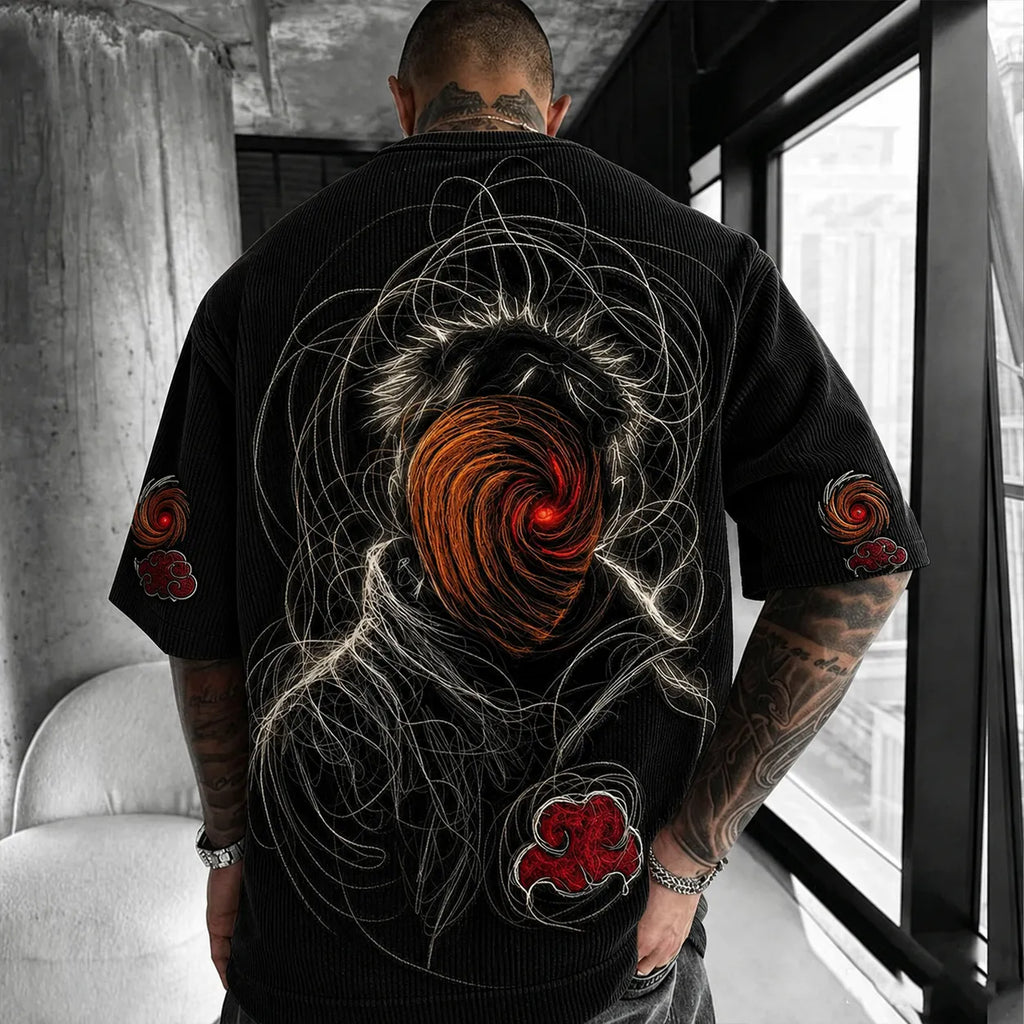 Unisex Anime-Style Retro Corduroy Oversized T-Shirt