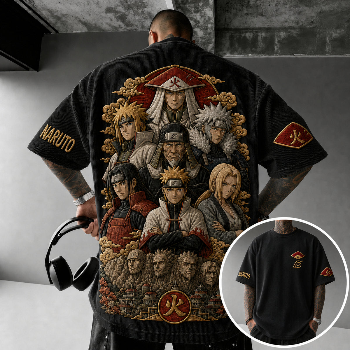 Unisex Anime-Style Retro Corduroy Oversized T-Shirt