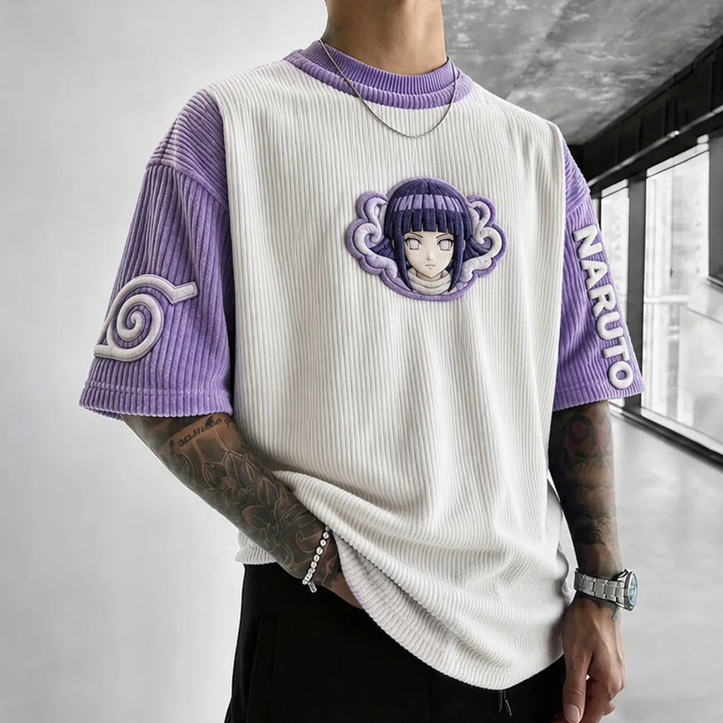 Unisex Anime-Style Retro Corduroy Oversized T-Shirt