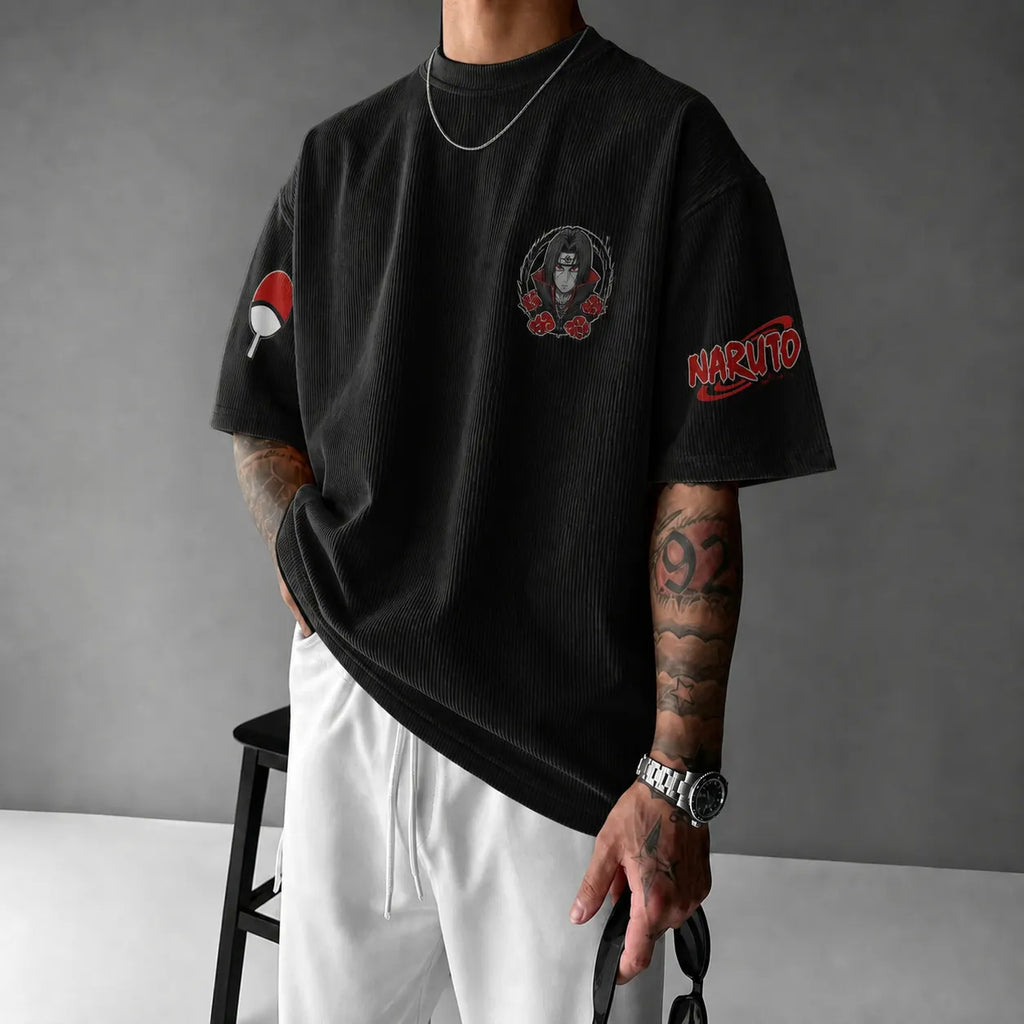 Unisex Anime-Style Retro Corduroy Oversized T-Shirt