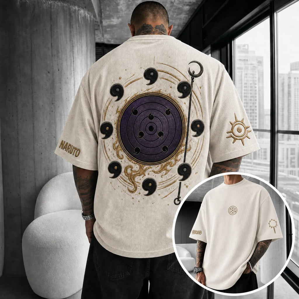 Unisex Anime-Style Retro Corduroy Oversized T-Shirt