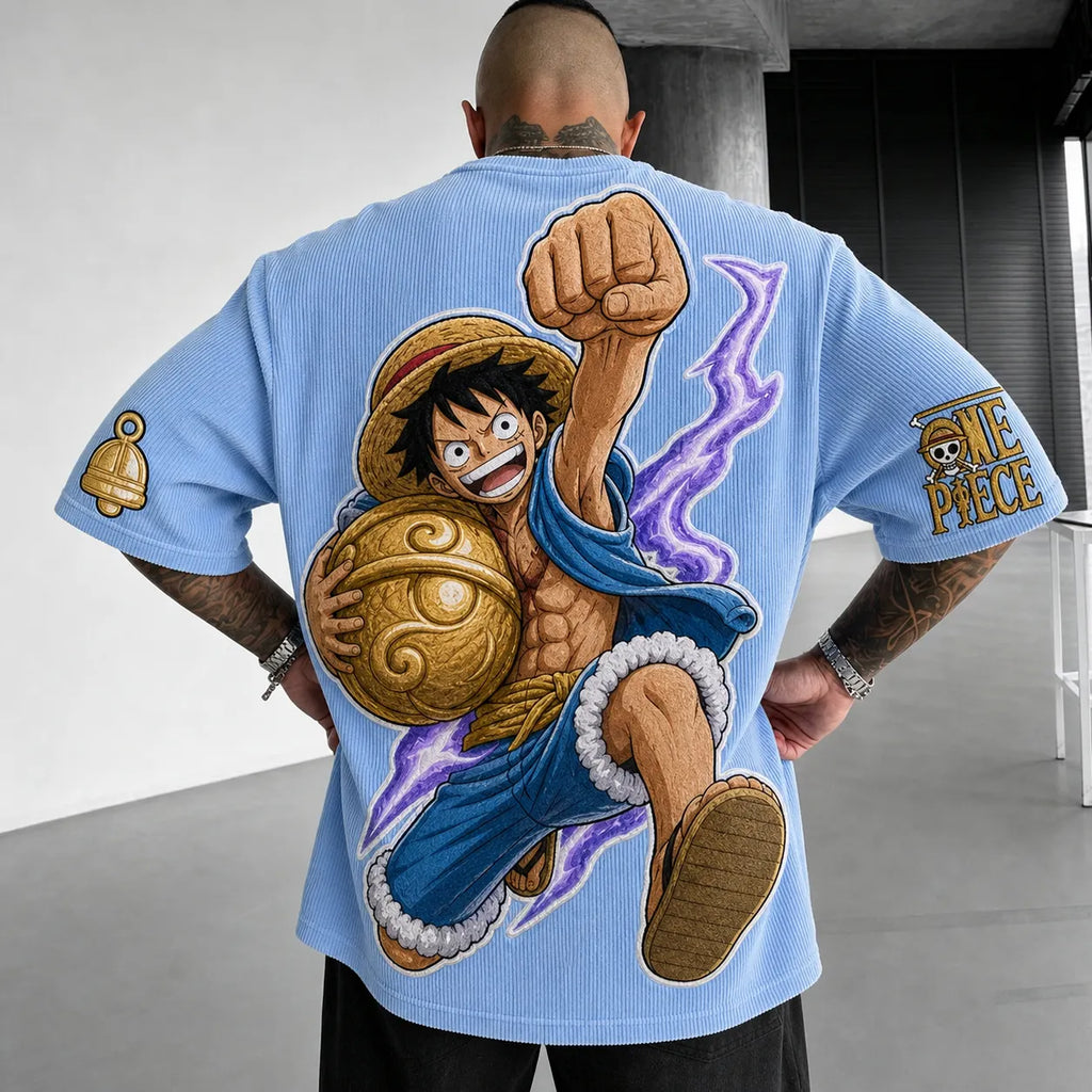 Unisex Short-Sleeve Corduroy T-Shirt With Anime Print