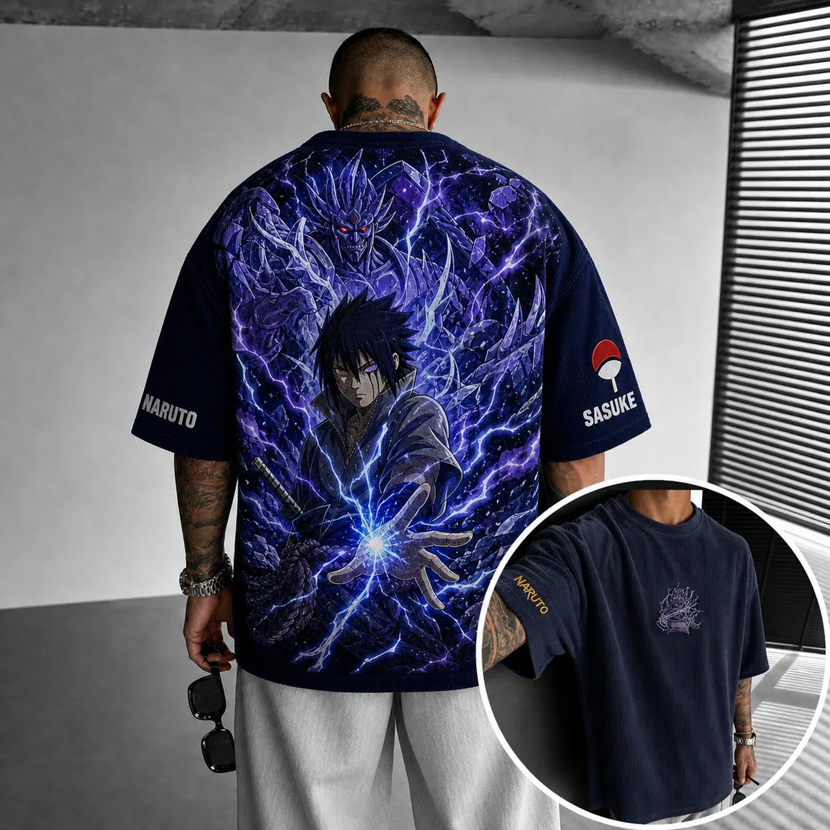 Unisex Anime-Style Retro Corduroy Oversized T-Shirt
