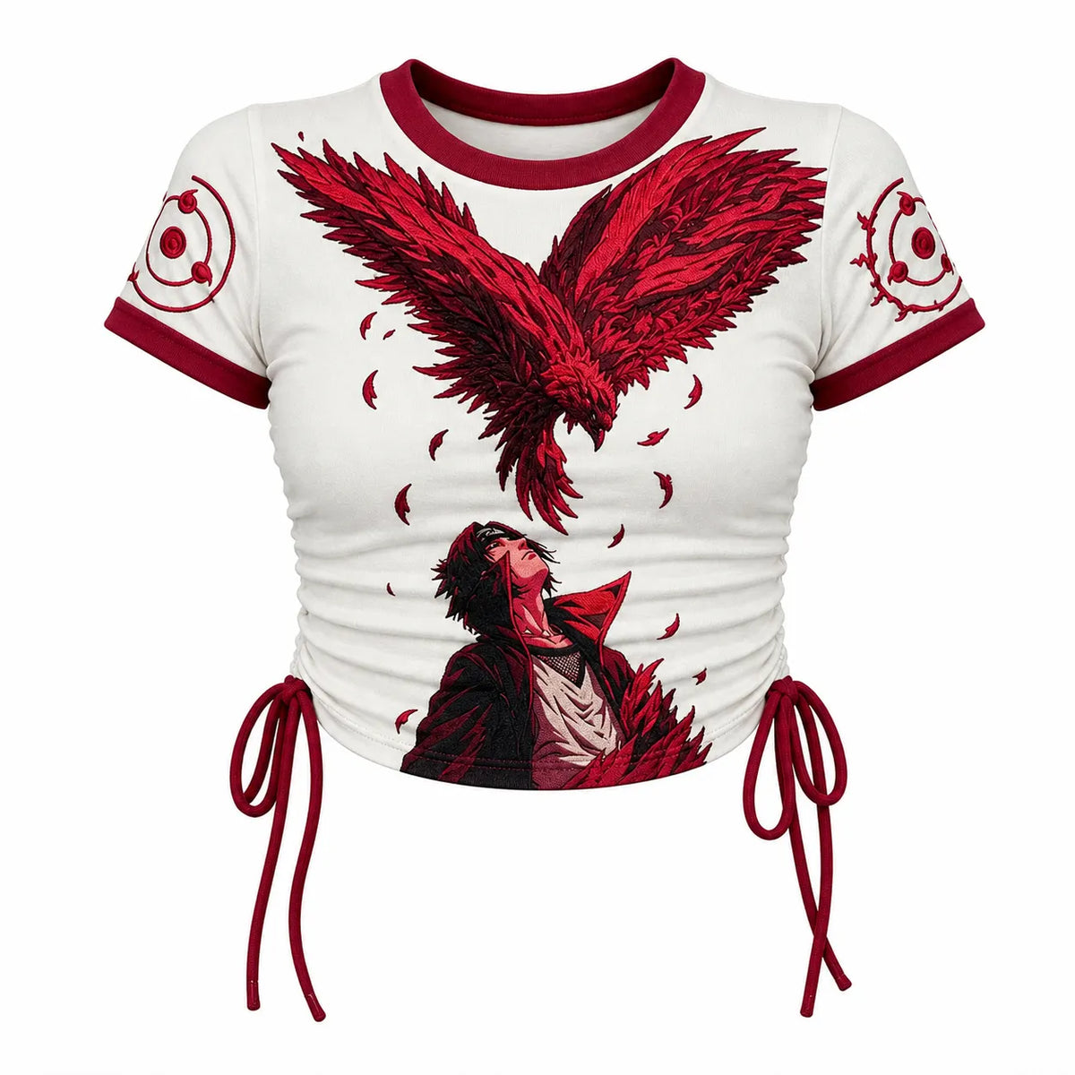 Women's Slim-Fit Short-Sleeve T-Shirt With Anime Print And Side Drawstrings