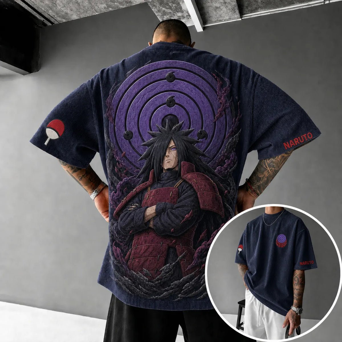 Unisex Anime-Style Retro Corduroy Oversized T-Shirt
