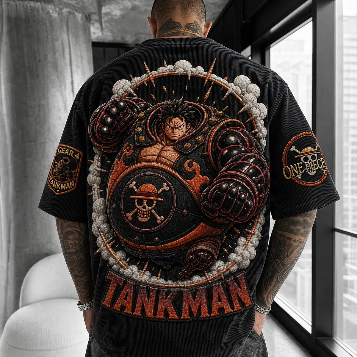 Unisex Short-Sleeve Corduroy T-Shirt With Anime Print