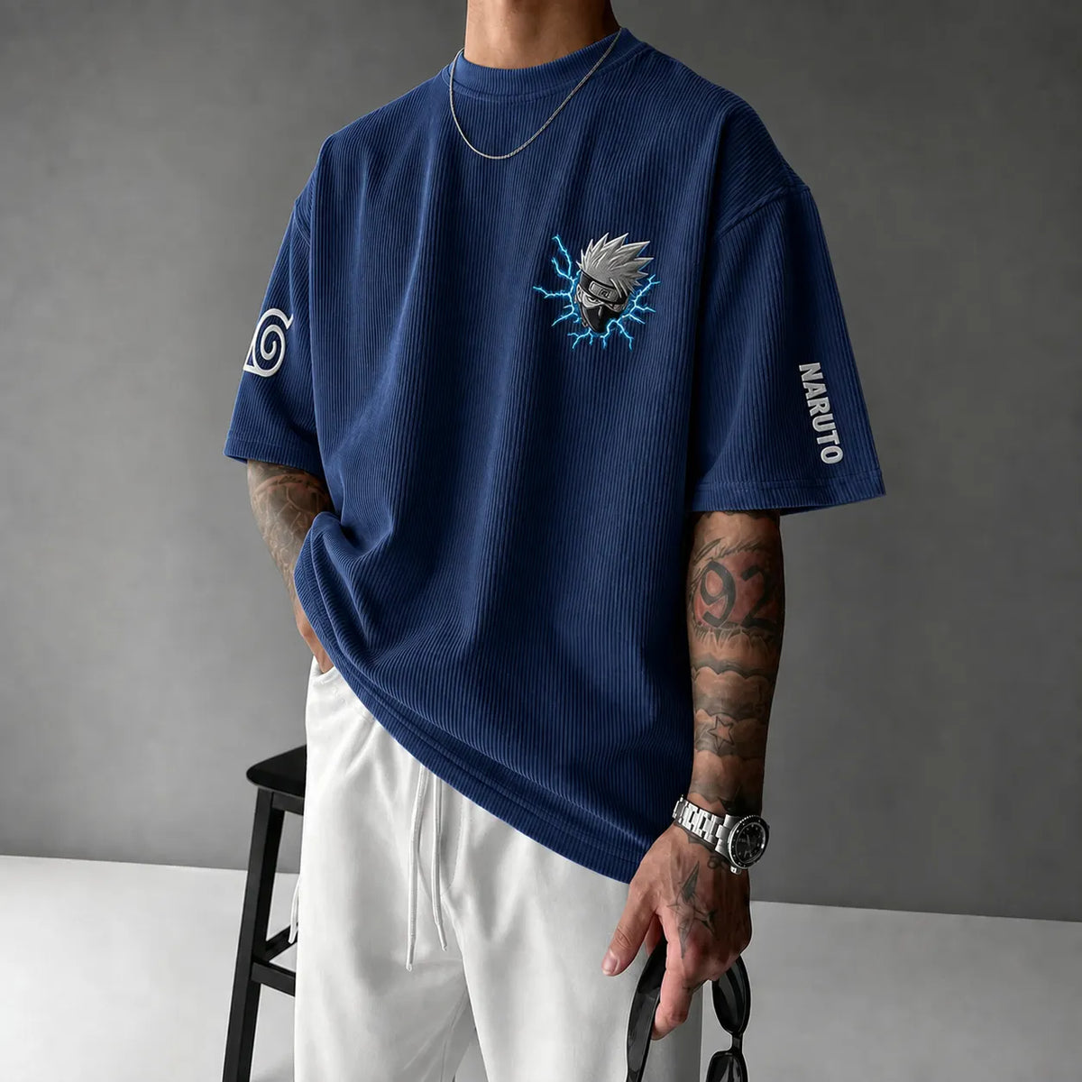 Unisex Anime-Style Retro Corduroy Oversized T-Shirt