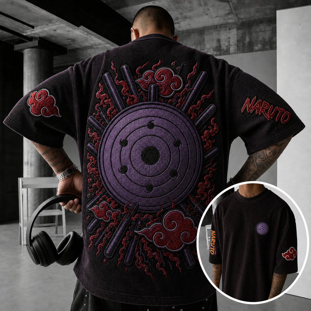 Unisex Anime-Style Retro Corduroy Oversized T-Shirt