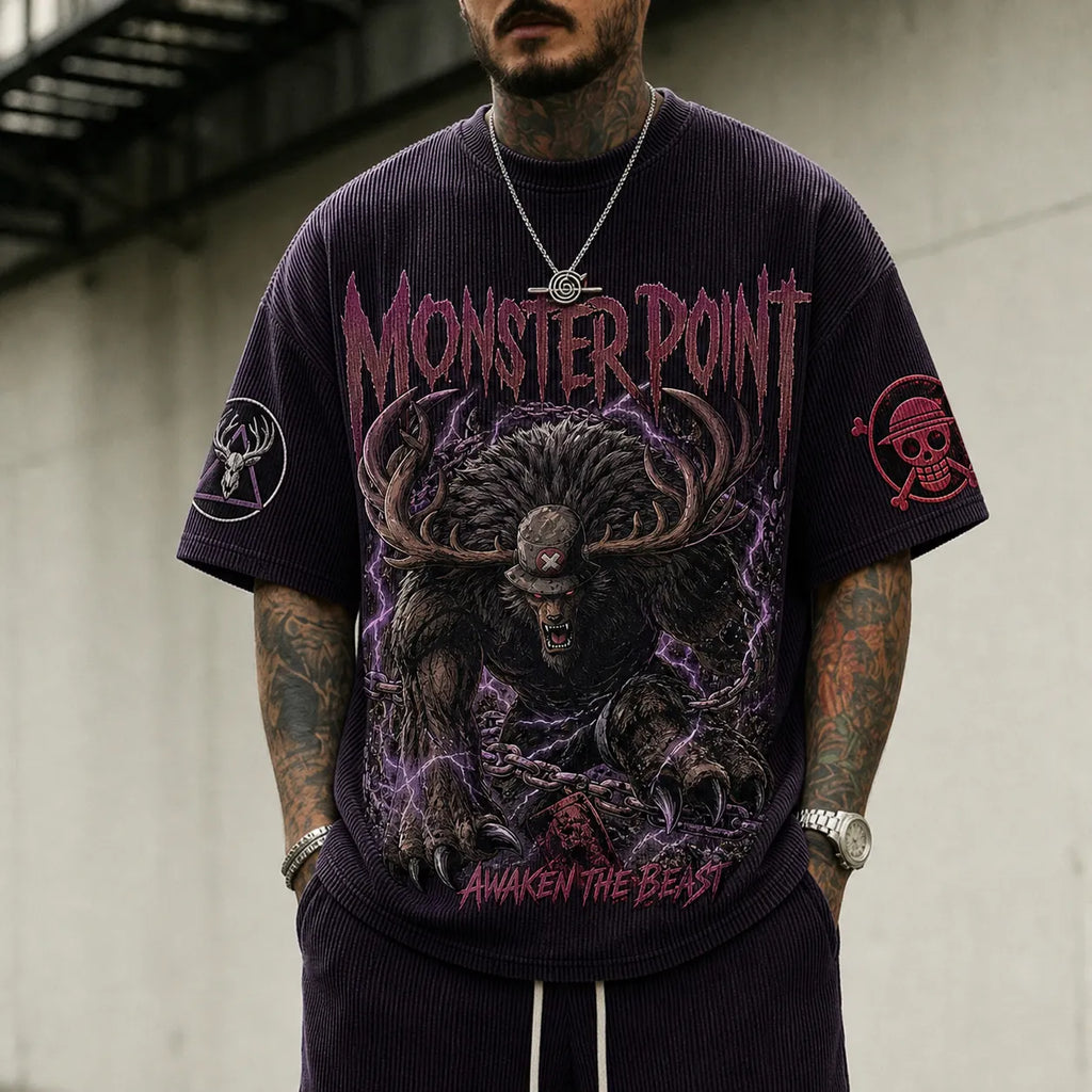 Unisex Short-Sleeve Corduroy T-Shirt With Anime Print