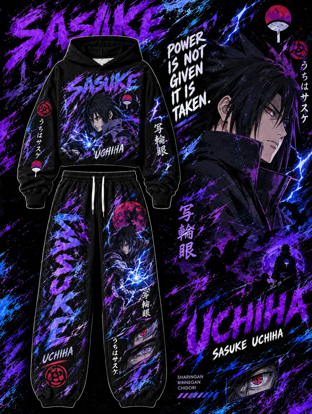 Sasuke Uchiha Women's Cropped Long Sleeve Hoodie & High Waist Jogger Pants Two Piece Tracksuit Set