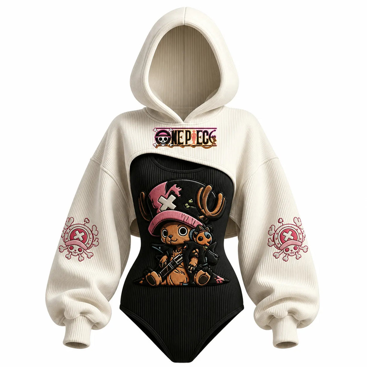 Women's Anime-Print Hooded Romper Set