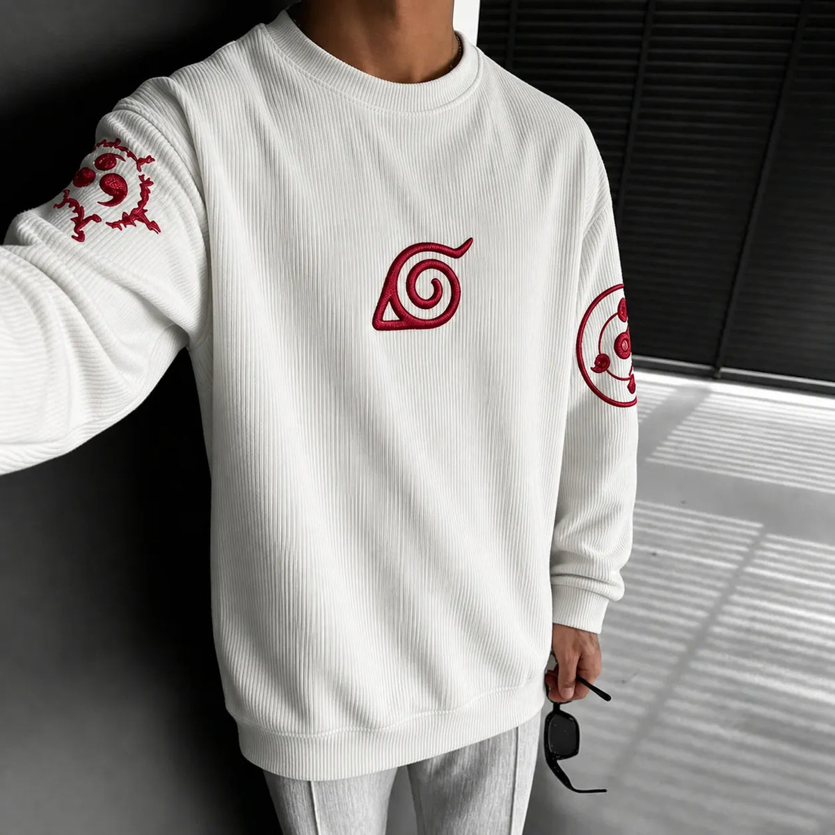Unisex Retro Corduroy Sweatshirt In Anime Style