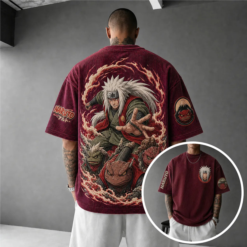 Unisex Anime-Style Retro Corduroy Oversized T-Shirt