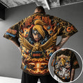 Unisex Oversized Anime-Print Vertical-Stripe Short-Sleeve T-Shirt