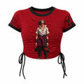 Women's Slim-Fit Short-Sleeve T-Shirt With Anime Print And Side Drawstrings