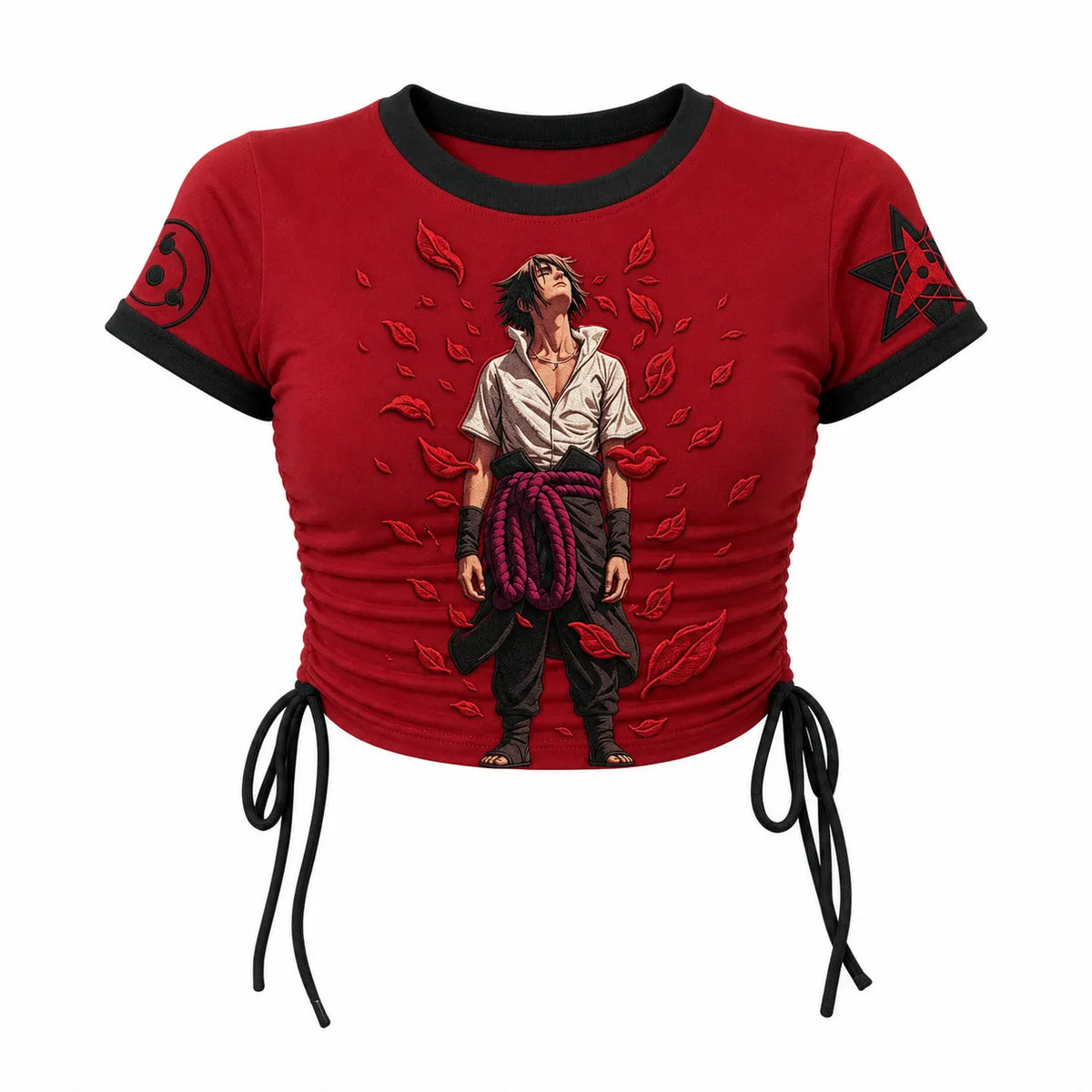 Women's Slim-Fit Short-Sleeve T-Shirt With Anime Print And Side Drawstrings
