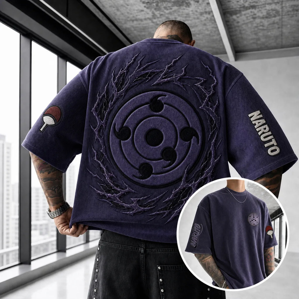 Unisex Anime-Style Retro Corduroy Oversized T-Shirt