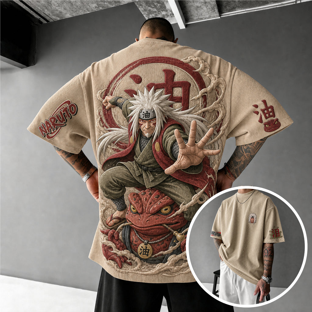 Unisex Anime-Style Retro Corduroy Oversized T-Shirt