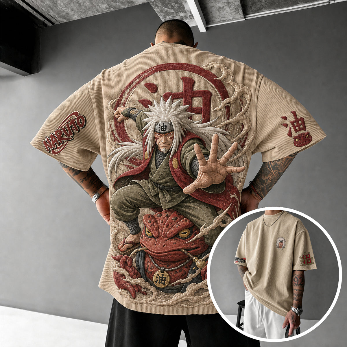 Unisex Anime-Style Retro Corduroy Oversized T-Shirt