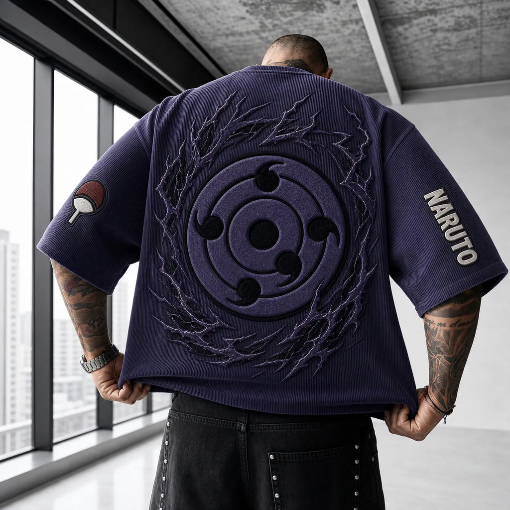 Unisex Anime-Style Retro Corduroy Oversized T-Shirt