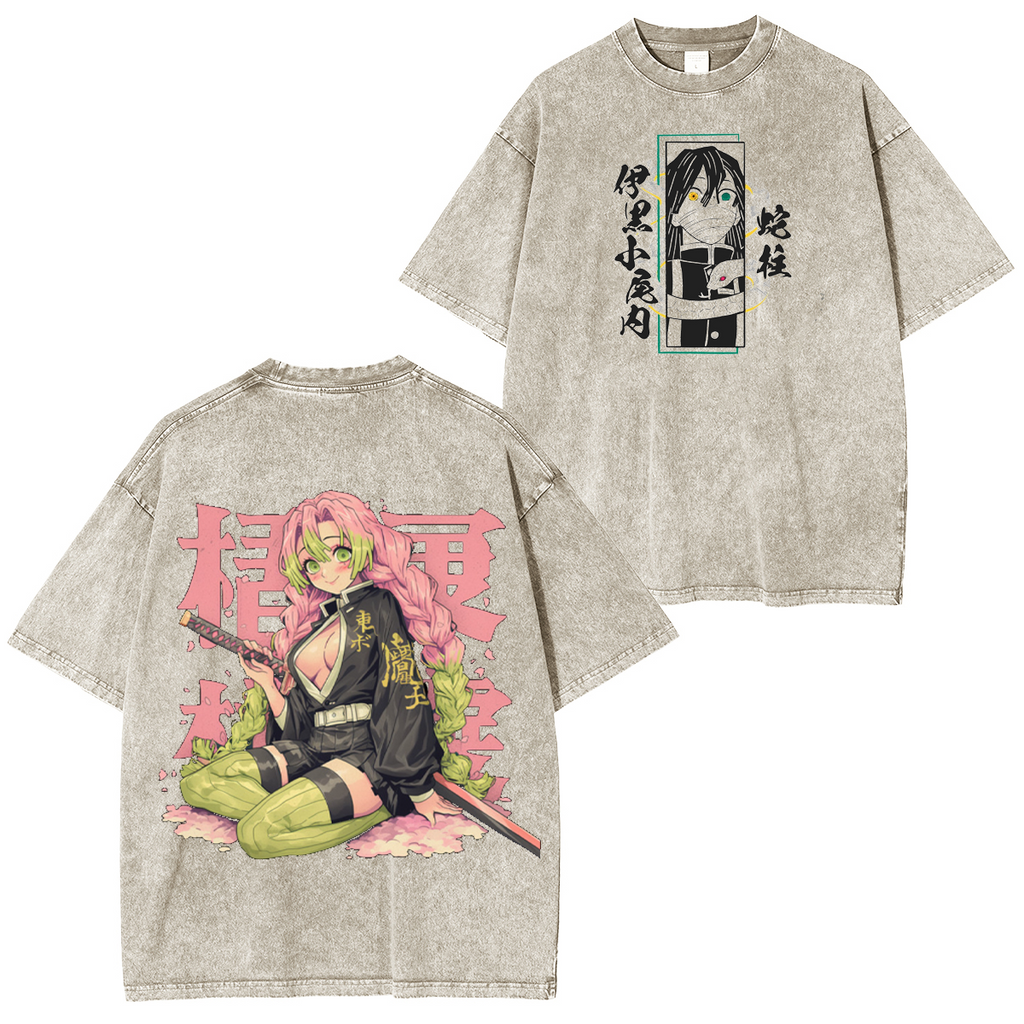 Mitsuri Kanroji x Obanai Iguro Unsiex Washed T-Shirt| KNY