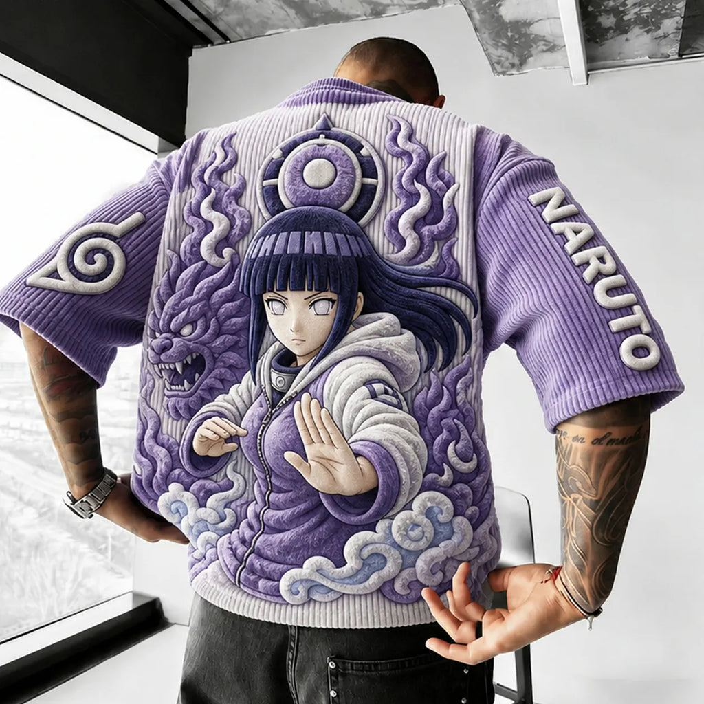 Unisex Anime-Style Retro Corduroy Oversized T-Shirt
