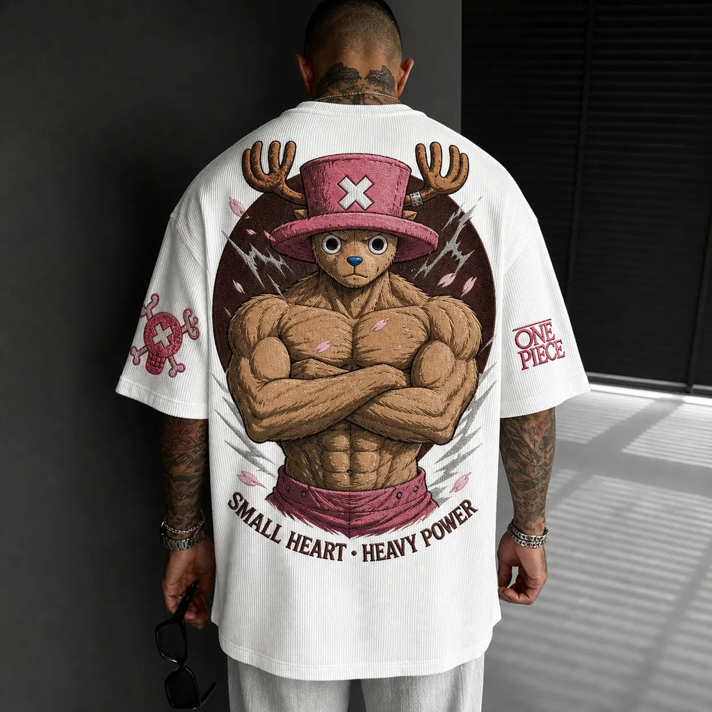 Unisex Short-Sleeve Corduroy T-Shirt With Anime Print