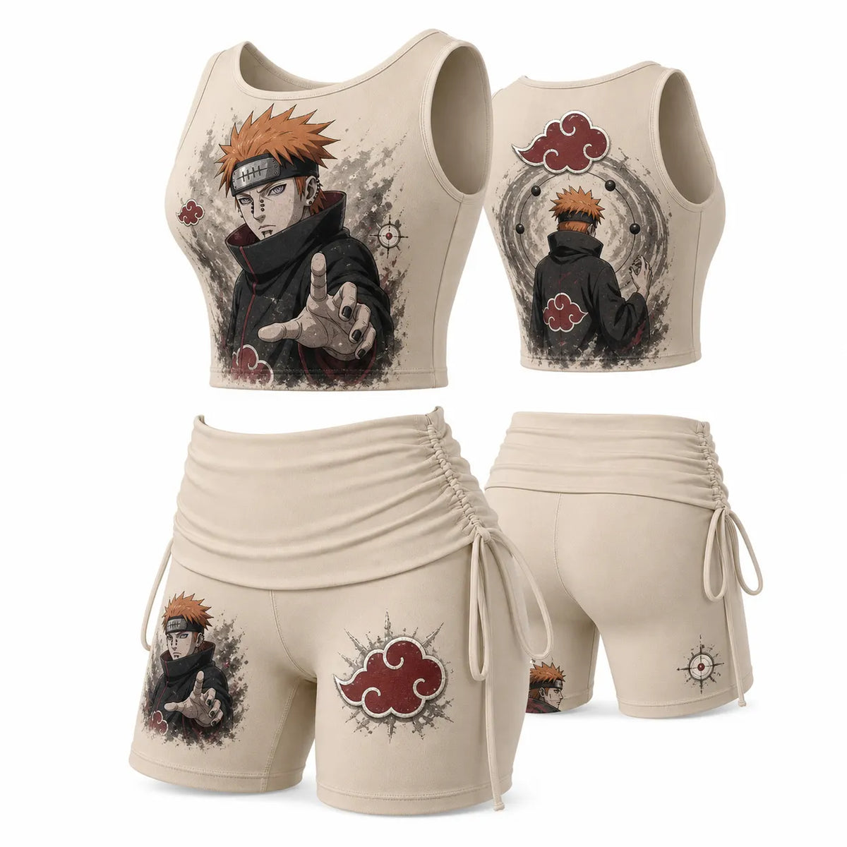 Women's Anime-Print Tank Top And Shorts Sports Set