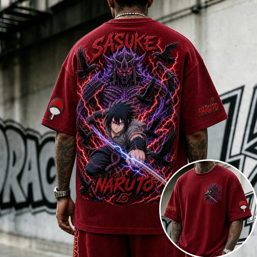 Unisex Anime-Style Retro Corduroy Oversized T-Shirt