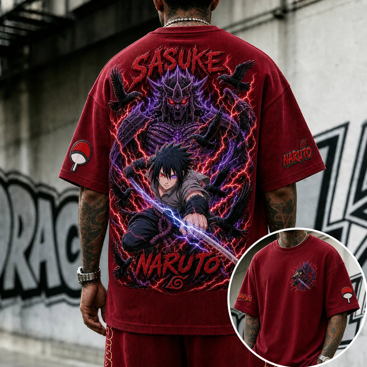 Unisex Anime-Style Retro Corduroy Oversized T-Shirt