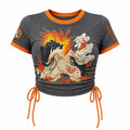 Women's Slim-Fit Short-Sleeve T-Shirt With Anime Print And Side Drawstrings