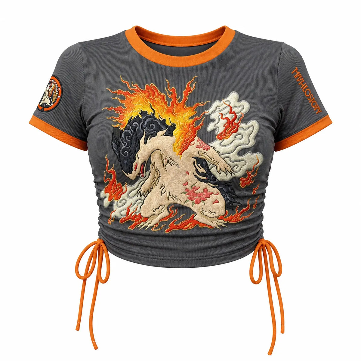 Women's Slim-Fit Short-Sleeve T-Shirt With Anime Print And Side Drawstrings