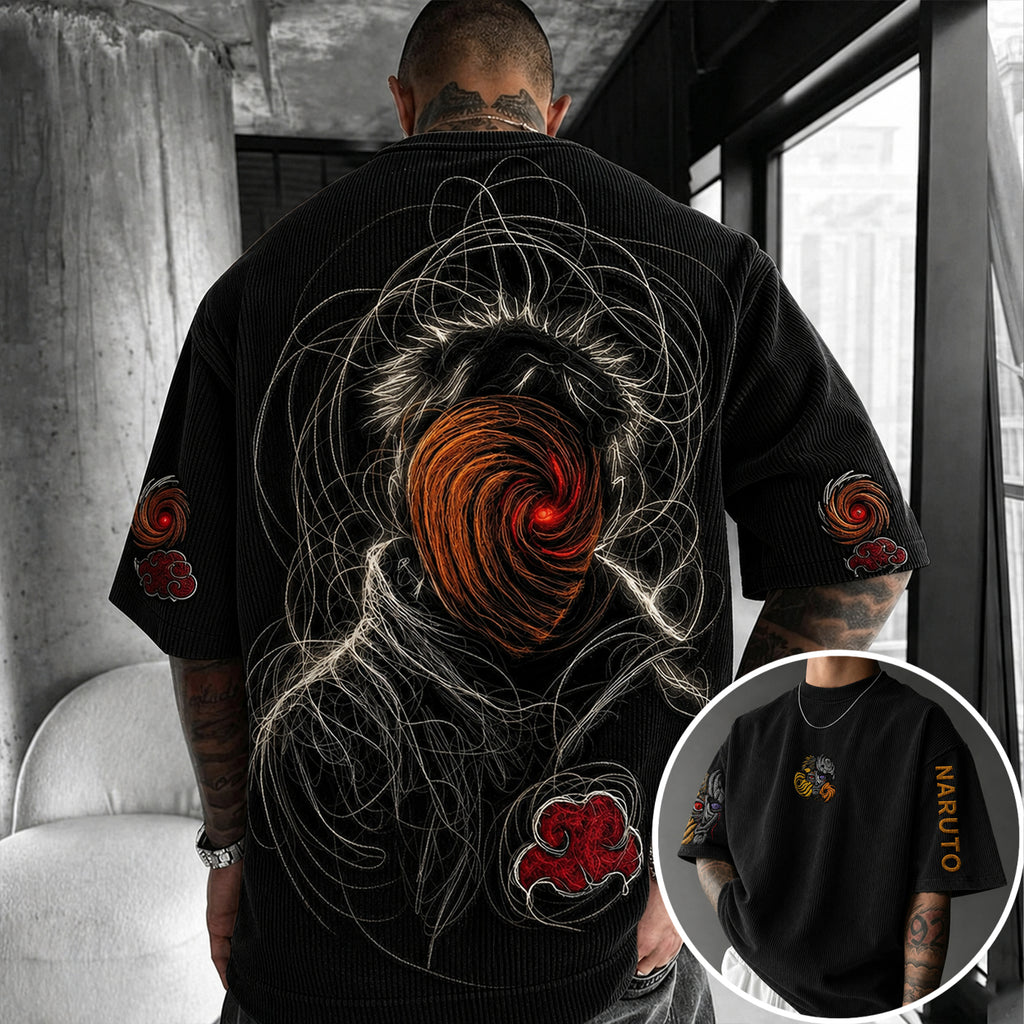 Unisex Anime-Style Retro Corduroy Oversized T-Shirt