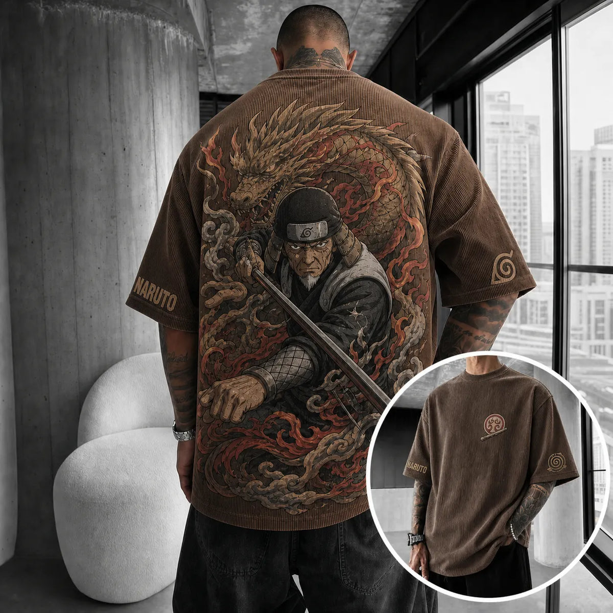Unisex Anime-Style Retro Corduroy Oversized T-Shirt