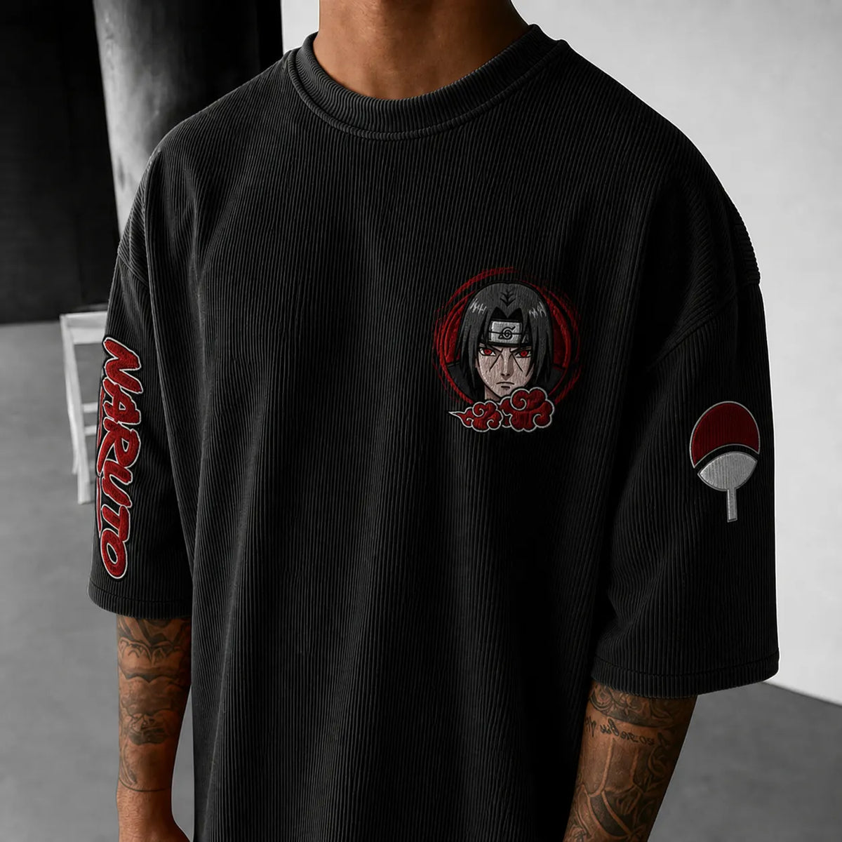 Unisex Anime-Style Retro Corduroy Oversized T-Shirt