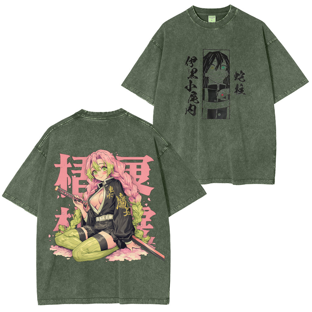 Mitsuri Kanroji x Obanai Iguro Unsiex Washed T-Shirt| KNY