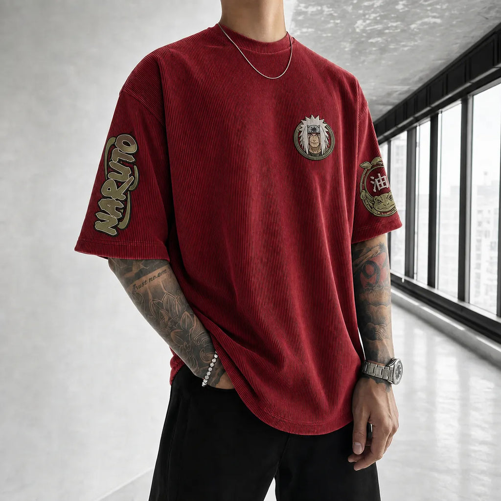 Unisex Anime-Style Retro Corduroy Oversized T-Shirt