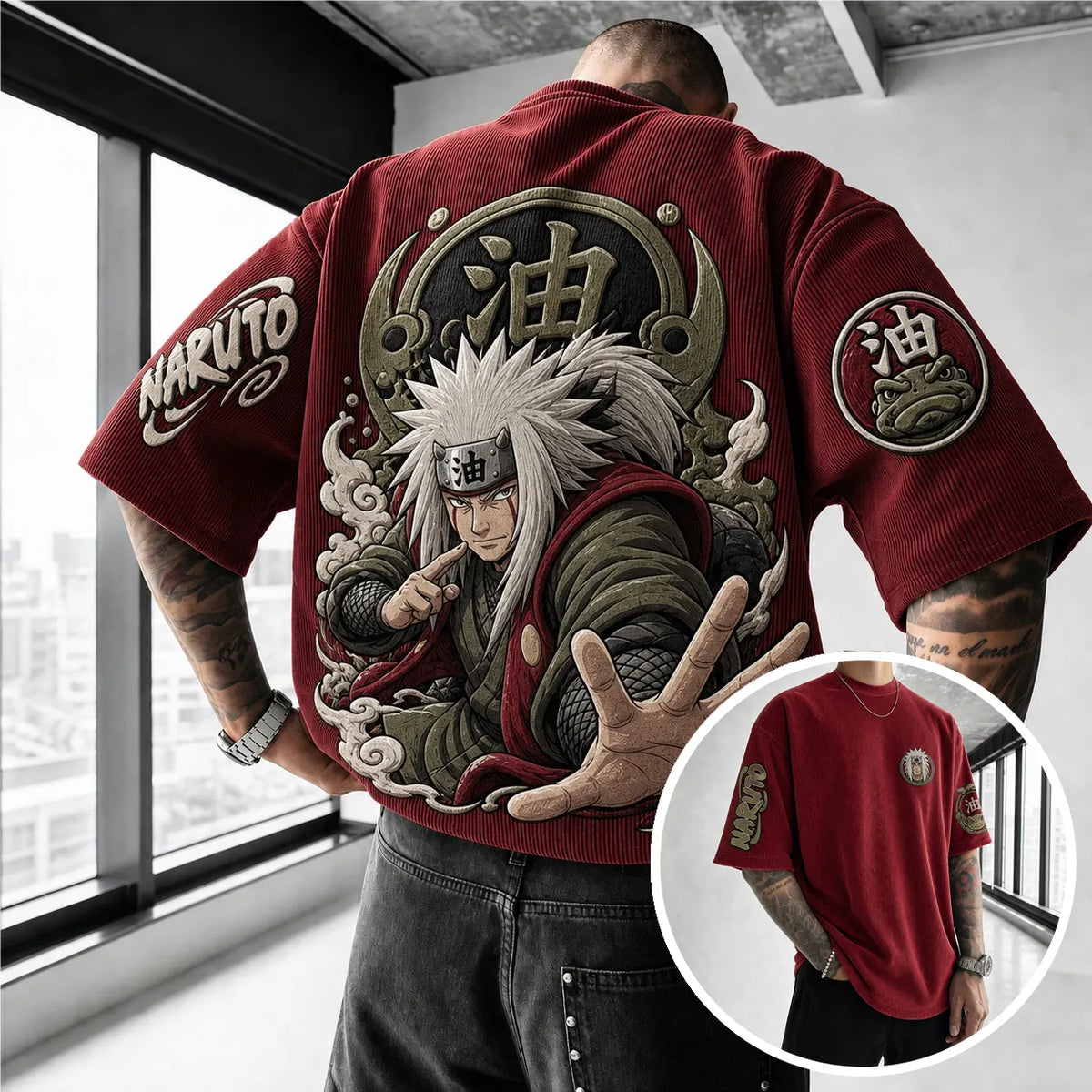 Unisex Anime-Style Retro Corduroy Oversized T-Shirt