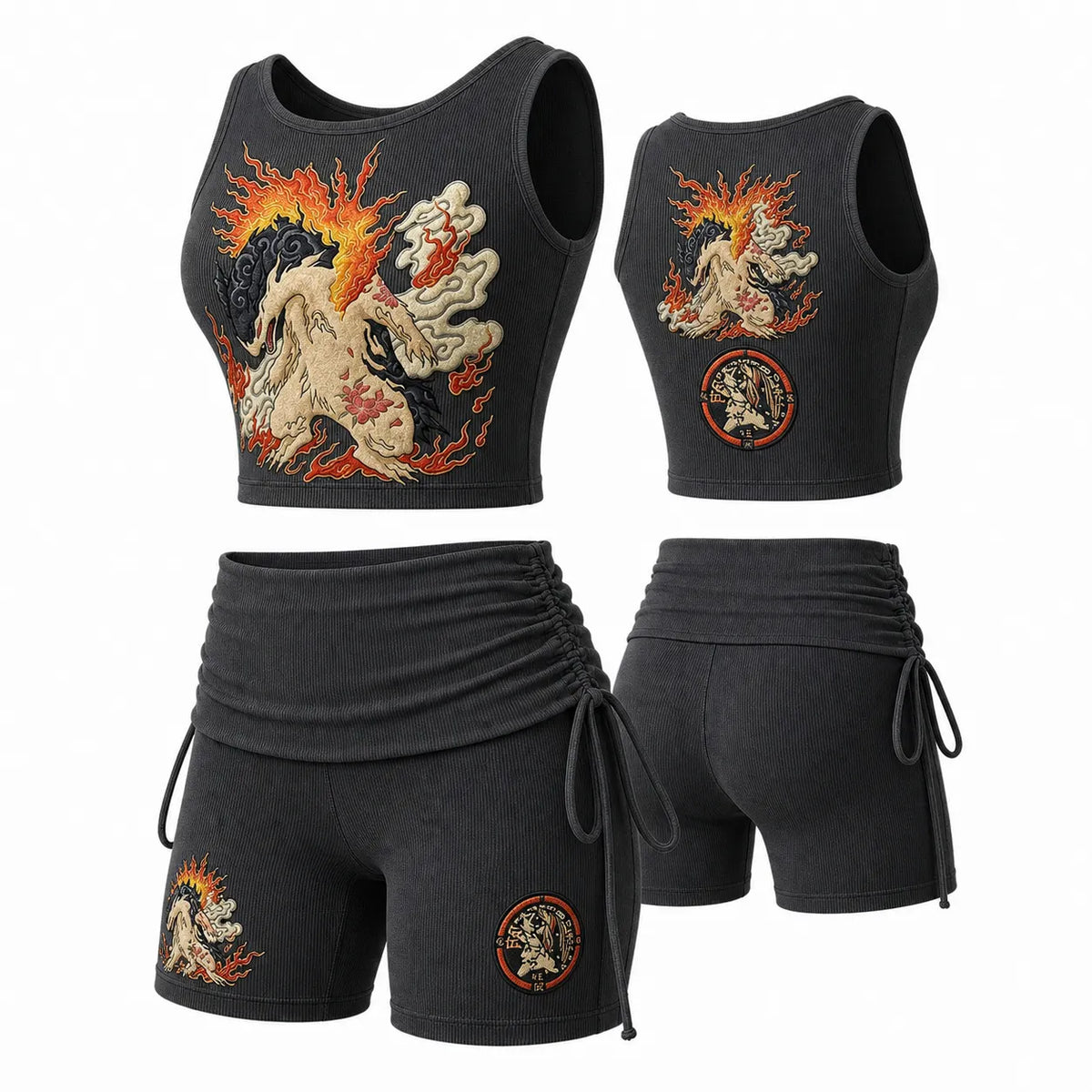 Women's Anime-Print Tank Top And Shorts Sports Set
